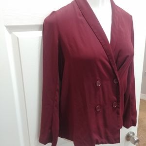 F21 double-breasted casual knit blazer in wine red size S